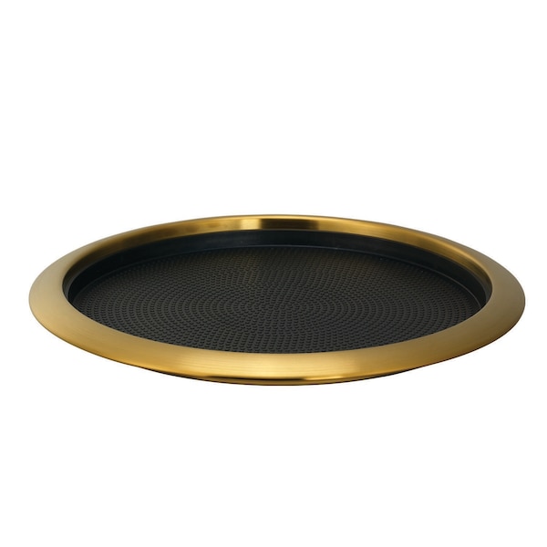 Tray with Removable Insert, 12" Round, Stainless Steel, Vintage Gold